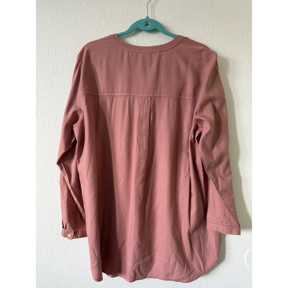 Old Navy Womens XL Dusty Rose Pink Henley Popover Blouse Long Sleeve Top - Picture 3 of 16